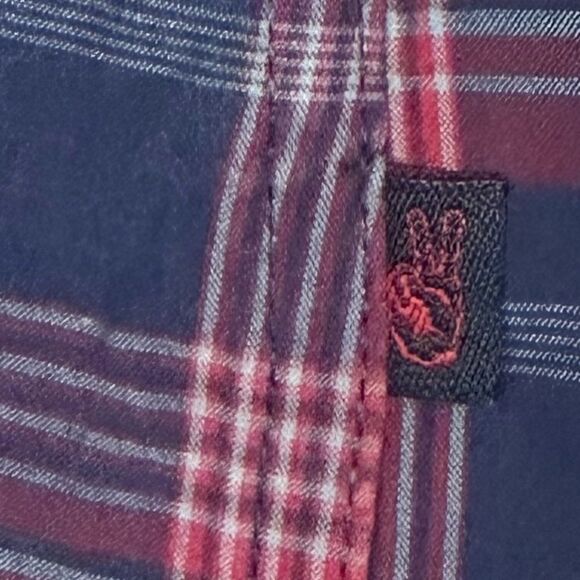 John Varvatos Small Red-Navy Plaid Long Sleeve Shirt - Picture 6 of 7